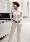 Pijama Takım & Gecelik SabahlıkPerin 9600 Dantel Detaylı Çeyizlik 6'lı Saten Kısa Sabahlıklı Gecelik Şort Pijama Takımı Seti