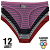 Külot, String, Tanga12'li Paket Tutku 0538 Irmak Çizgili Bayan Elastan Bikini Külot
