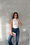 Beyaz Sıfır Kol Sandy Kumaş Bluz 