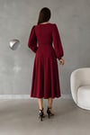 Bordo Balon Kol Bisiklet Yaka Basic Midi Boy İthal Krep Kumaş Elbise