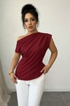 Bordo Kadın Tek Omuz Detay Scuba Krep Kumaş Bluz