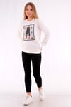 Ekru 3D Baskılı Taşlı Kadın Sweatshirt