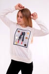 Ekru 3D Baskılı Taşlı Kadın Sweatshirt