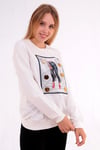 Ekru 3D Baskılı Taşlı Kadın Sweatshirt