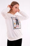 Ekru 3D Baskılı Taşlı Kadın Sweatshirt