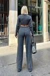 Gri  Yarım Balıkçı Crop Kazak Pantolon Alt Üst Takım