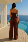 Kahverengi Kruvaze Yaka İthal Krep Kumaş Tulum