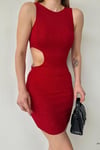 Kırmızı Bodycone Cut-out Mini Boy Simli Fukuro Kumaş Elbise