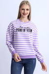 Lila Çizgi Detay Nakışlı Kadın Sweat