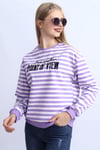 Lila Çizgi Detay Nakışlı Kadın Sweat