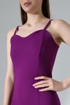 Mürdüm Kalp Yaka Kalın Askılı Krep Kumaş Kalem Elbise