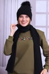 Ponponlu Siyah Atkı Bere İkili Takım