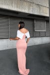Pudra Madonna Yaka Taş Toka Detay Yırtmaçlı Scuba Kumaş Elbise