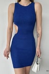 Saks Mavisi Bodycone Cut-out Mini Boy Simli Fukuro Kumaş Elbise