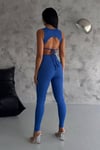 Saks Mavisi Full Likralı Burgu Kumaş Sırt Detaylı Crop Pantolon Takım