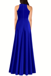 Saks Mavisi Kadın Omuz Açık Yırtmaçlı Krep Kumaş Maxi Boy Elbise