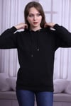 Siyah Sırtı Baskılı Kapüşonlu Sweatshirt