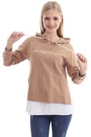 Taba Rengi Yazılı Ve Kapüşonlu Sweatshirt