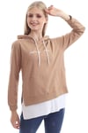 Taba Rengi Yazılı Ve Kapüşonlu Sweatshirt