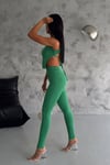 Yeşil Full Likralı Burgu Kumaş Sırt Detaylı Crop Pantolon Takım