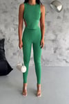 Yeşil Full Likralı Burgu Kumaş Sırt Detaylı Crop Pantolon Takım