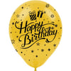 Baskılı Latex BalonlarHappy Birthday Siyah Baskılı Gold Lateks Balon 10'lu PaketBALONEVİ