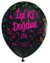 Baskılı Latex Balonlarİyi ki Doğdun Renkli Baskılı Siyah Lateks Balon 100'lü PaketBALONEVİ
