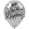Baskılı Latex Balonlarİyi ki Doğdun Siyah Baskılı Gümüş Lateks Balon 100'lü PaketBALONEVİ