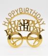 Parti AksesuarlarıHappy Birthday Gold Taşlı Mika Taç - Gözlük SetYerli Üretim