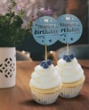 Kürdan ÇeşitleriHappy Birthday Mavi Gümüş Yaldızlı Parti Cupcake Kürdan 20 AdetYerli Üretim