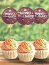Kürdan ÇeşitleriHappy Birthday Pembe Gümüş Yaldızlı Parti Cupcake Kürdan 20 AdetYerli Üretim