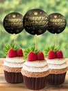 Kürdan ÇeşitleriHappy Birthday Siyah Gold Yaldızlı Parti Cupcake Kürdan 20 AdetYerli Üretim