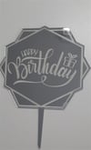 Pleksi Harf Rakam ve YazılarPasta Üstüne Pleksi Happy Birthday Altıgen Şekilli Gümüş YazıYerli Üretim