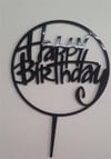 Pleksi Harf Rakam ve YazılarPasta Üstüne Pleksi Happy Birthday Yuvarlak Çerçeve Yazısı SiyahYerli Üretim