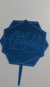 Pleksi Harf Rakam ve YazılarPasta Üstüne Pleksi Happy Birthday Altıgen Şekilli Mavi YazıYerli Üretim