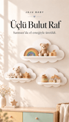 3'lü Beyaz Bulut Raf Set