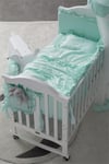 Jaju Baby Fırfırlı Aqua Renk Beşik / Montessori Kenar Koruma ve Nevresim Takımı Bebek Uyku Seti