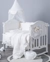 Jaju Baby Fırfırlı Beyaz Beşik / Montessori Kenar Koruma ve Nevresim Takımı Bebek Uyku Seti