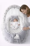 Jaju Baby Gri Waffle Pike Kumaş Mickey Tasarım Ponponlu Oyuncak Aparat ve Tül Babynest Set 
