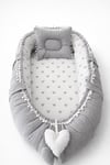 Jaju Baby Gri Waffle Pike Kumaş Micky Tasarım Ponponlu Babynest