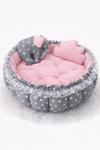Jaju Baby Gri Yıldız Pembe Kombin Açılır Kapanır Oyun Minderi Babynest