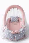 Jaju Baby Gri Yıldızlı Pudra Cibinlik ve Oyuncak Askılı Lüx Tasarım Babynest