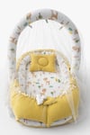Jaju Baby Hardal Sarı Waffle Pike Kumaş Ceylan Tasarım Ponponlu Oyuncak Aparat ve Tül Babynest Set 