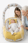 Jaju Baby Hardal Sarı Waffle Pike Kumaş Ceylan Tasarım Ponponlu Oyuncak Aparat ve Tül Babynest Set 