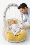 Jaju Baby Hardal Sarı Waffle Pike Kumaş Ceylan Tasarım Ponponlu Oyuncak Aparat ve Tül Babynest Set 