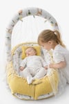 Jaju Baby Hardal Sarı Waffle Pike Kumaş Ceylan Tasarım Ponponlu Oyuncak Aparat ve Tül Babynest Set 