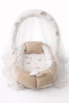 Jaju Baby Kahve Pike Kumaş Kombineli Ponponlu Oyuncak Aparat ve Tül Babynest Set 