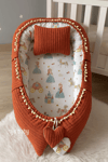 Jaju Baby Kiremit Örgü Kumaş ve Müslin Kumaş Ponponlu Babynest