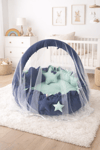 Jaju Baby Lacivert - Mint Tasarım Lüx Oyun Minderi Babynest Cibinlik Tül Oyuncak Aparat Set