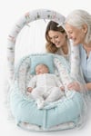 Jaju Baby Mavi Waffle Pike Kumaş Ceylan Tasarım Ponponlu Oyuncak Aparat ve Tül Babynest Set 